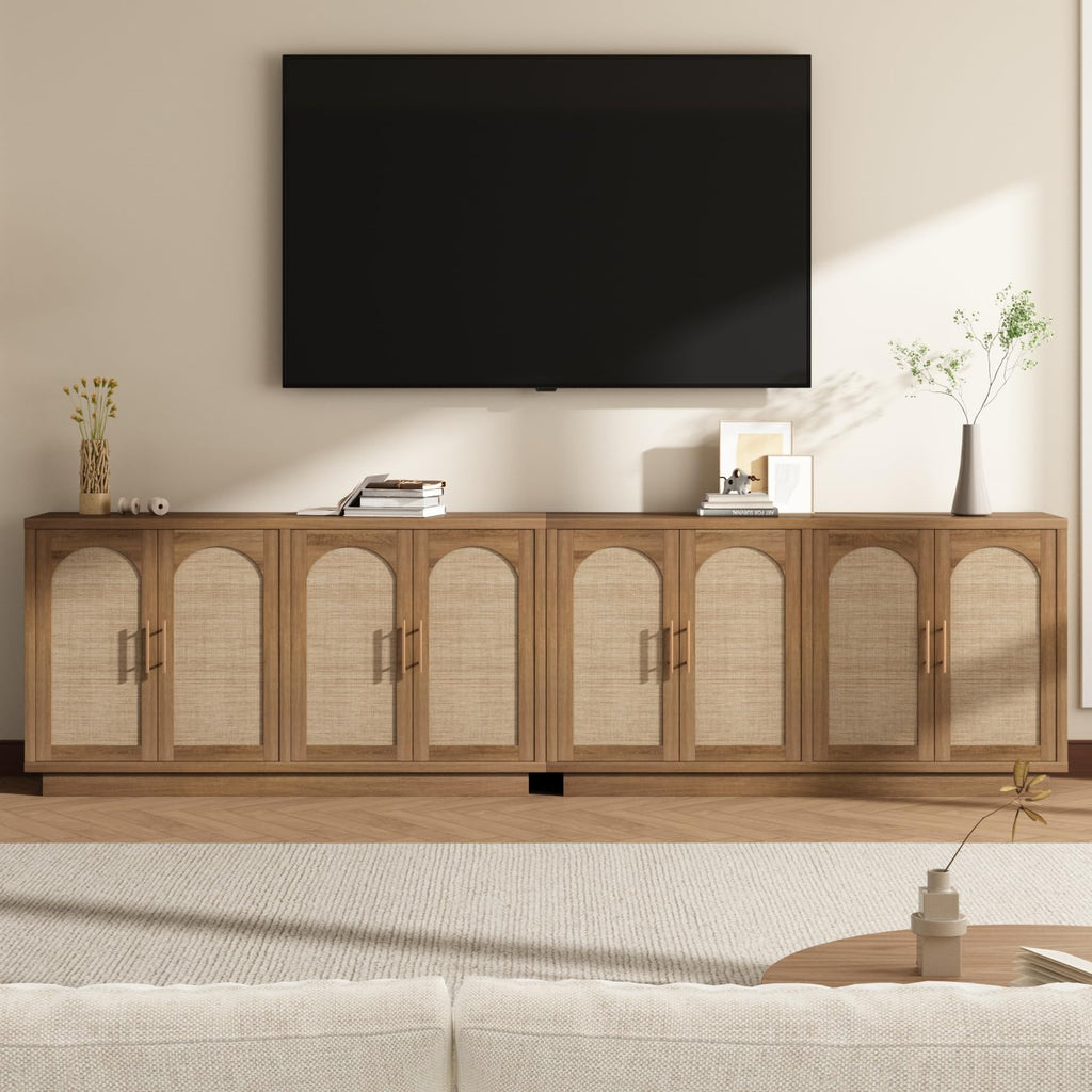 59" Rattan Sideboard Buffet Cabinet with Storage, 4 Arched Doors
