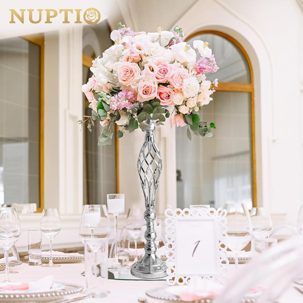 Silver Centerpiece Stand for Table, Twist Style, 22.8" Tall, 10 Pcs | Versatile Flower Arrangement, Candle Holder