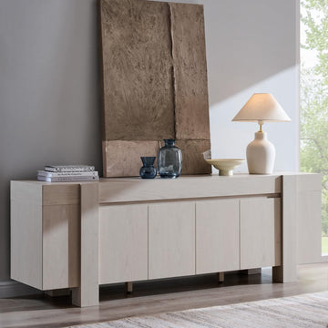 70" Modern Farmhouse TV Stand for TVs up to 80 Inch, White Alder
