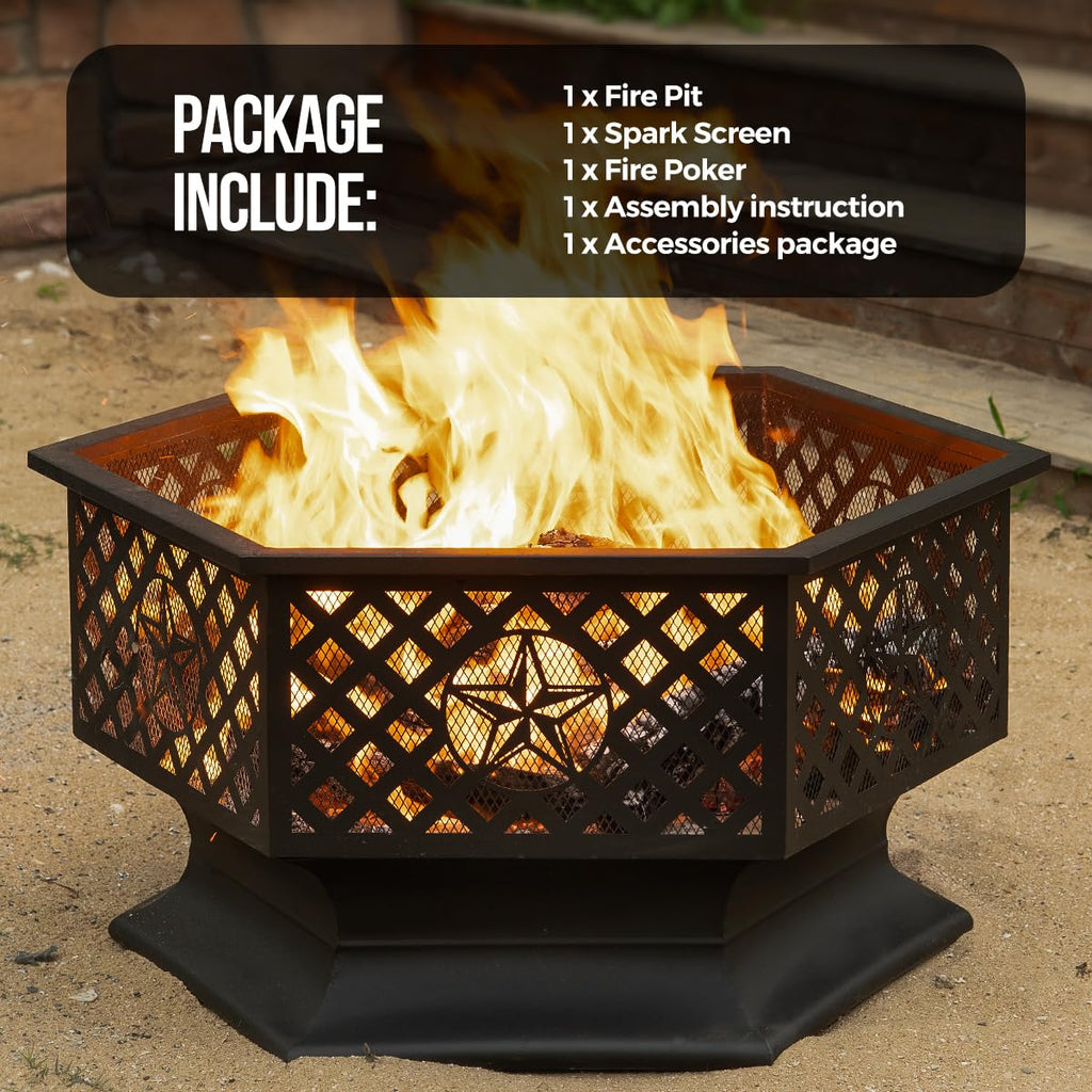 33 Inch Outdoor Fire Pit with Spark Screen Wood Burning