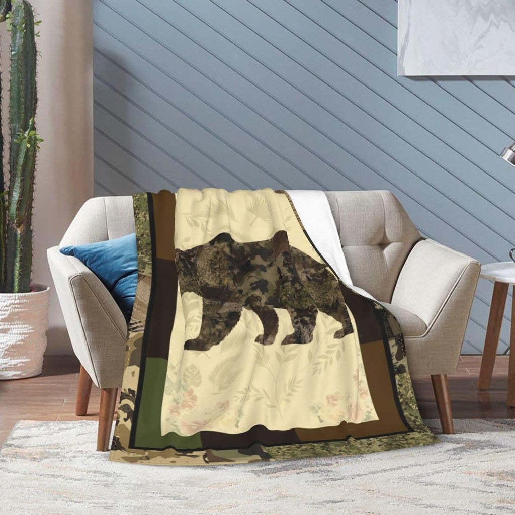 Bear Blanket Camo Cabin Throw Gifts Decor for Dad Boys Men 80"x60"