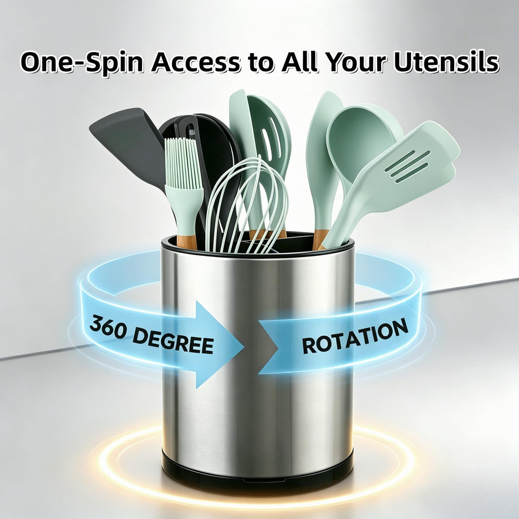Kitchen Utensil Holder,Extra Large 360°Rotating For Countertop