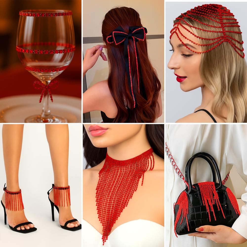 Rhinestone Chain 2mm Rhinestone Trim Roll Red Diamond Chain Strips Crystal Rhinestone Close Chain Bling - 10 Yards