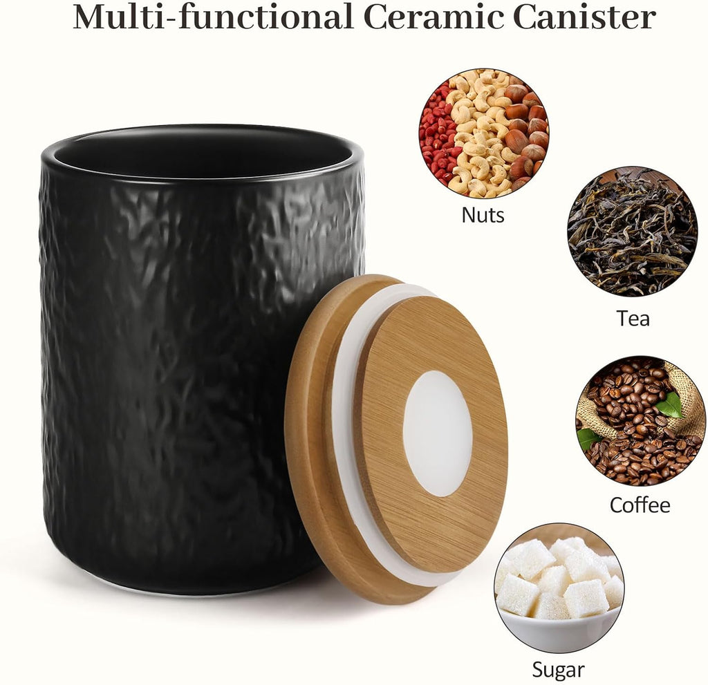 Ceramic Canister Set Countertop, 3 Airtight Food Storage Containers, Modern Coffee Storage Jars for Flour, Sugar - Set of 3