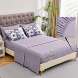 Luxudecor Floral Comforter Set Queen 7 Piece, Purple Flower Bed in a Bag, Elegant Floral Comforter with Sheet Set