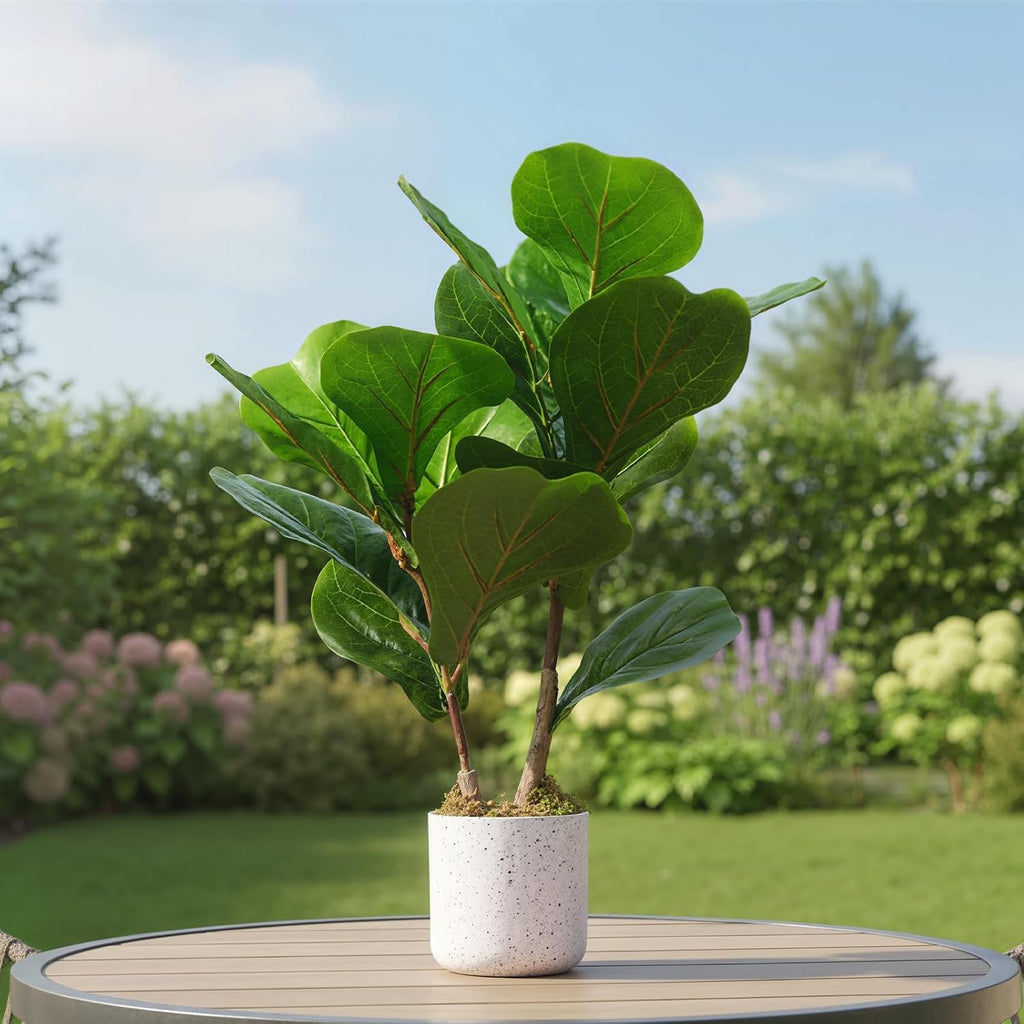 Fiddle Leaf Fig Artificial Tree, Faux Floor Plant with White Planter Pot
