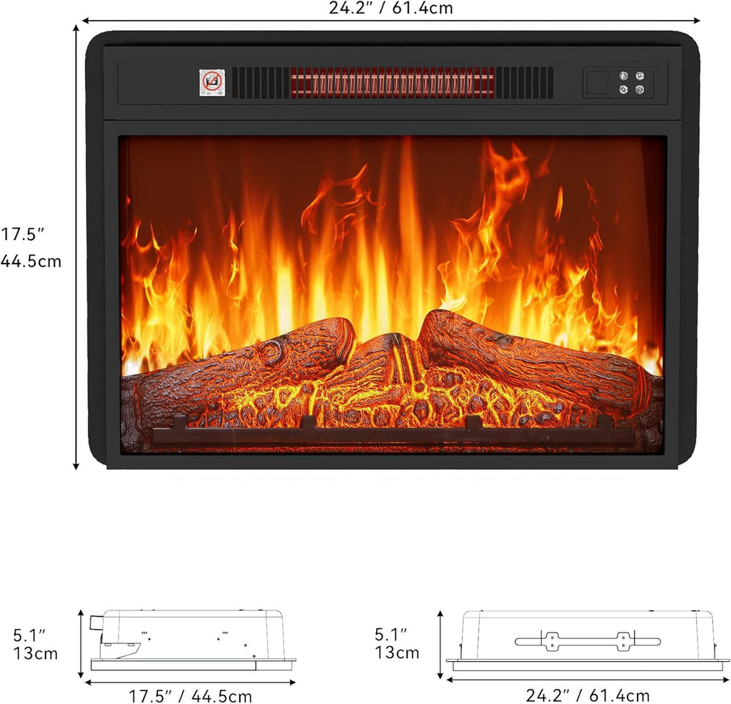 24" Electric Fireplace Insert, Fireplace Heaters with Log Set