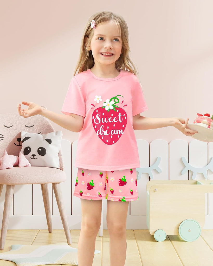 Girls Pajamas Short Sleeve Toddler Summer Pjs Girls' Sleepwear 2 Pieces Lounge Sets Kids Clothes