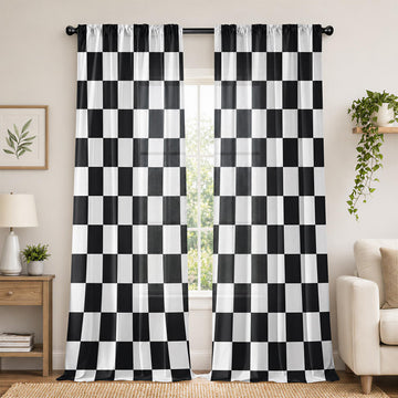 Black and White Checkered Curtains Bedroom 84 Inch Long