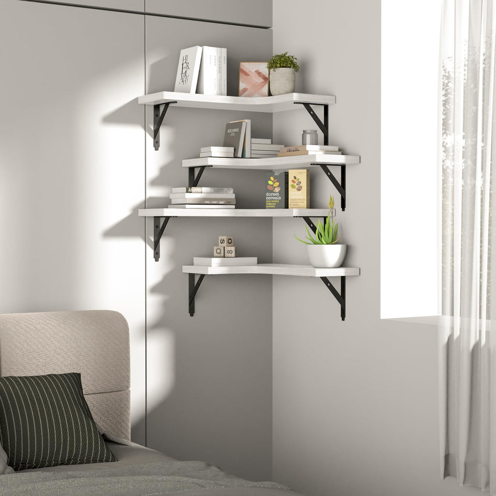 Corner Floating Shelves Wall Mounted Set of 4, White
