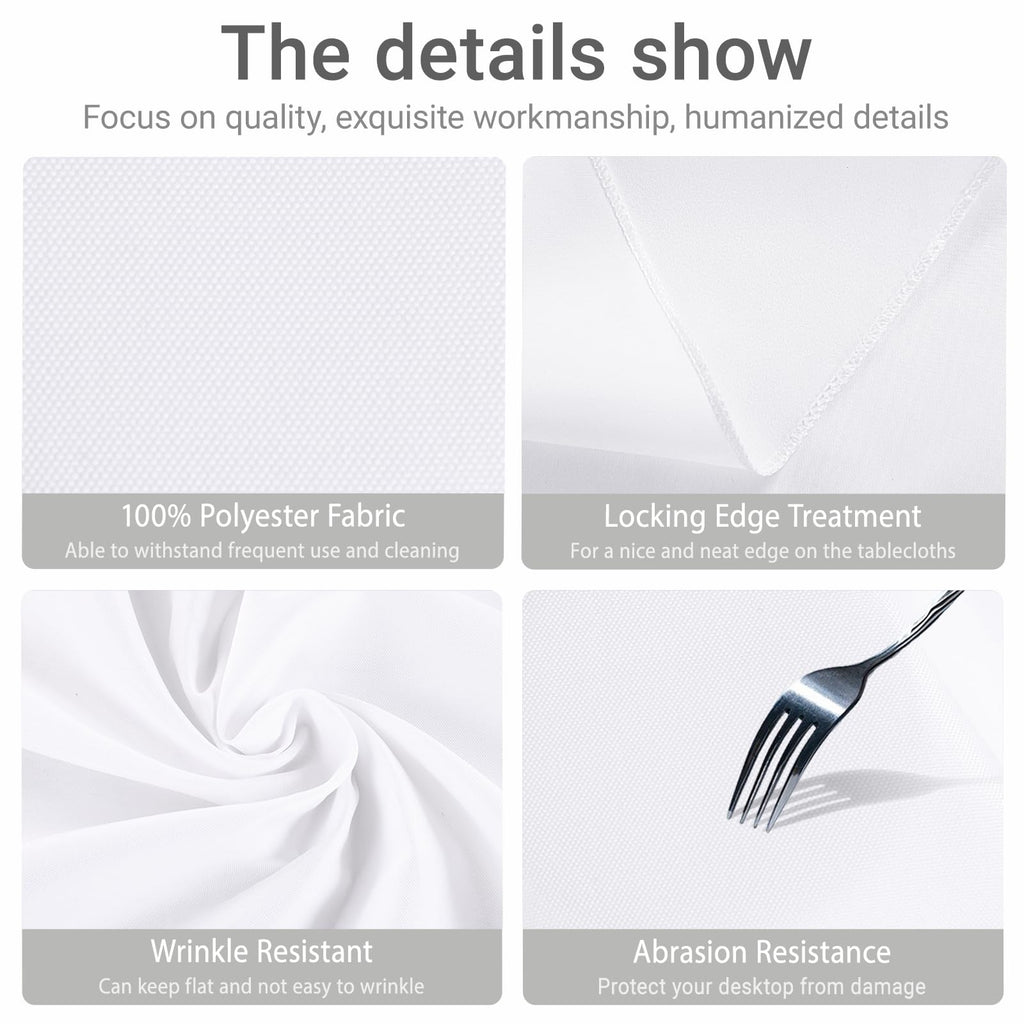 6 Pack 90 Inch Round White Tablecloth Washable Polyester Fabric for Wedding Banquet Holiday Party Table Cover