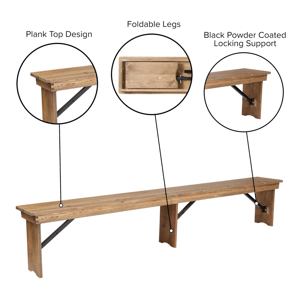 Hercules 96x12 Folding Bench with Legs, Rustic