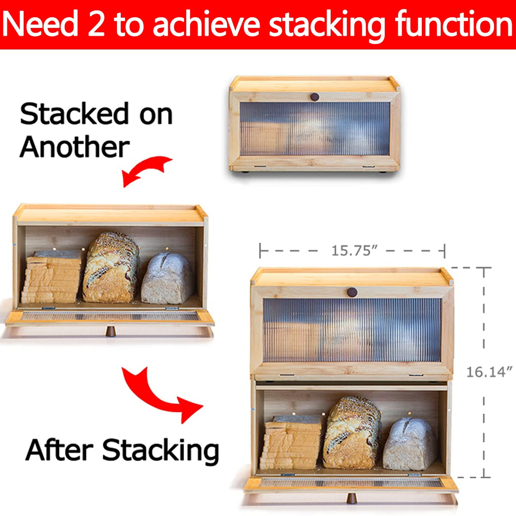 Bamboo Counter-Large Capacity Bread Storage Container Farmhouse with Window Bread Holder