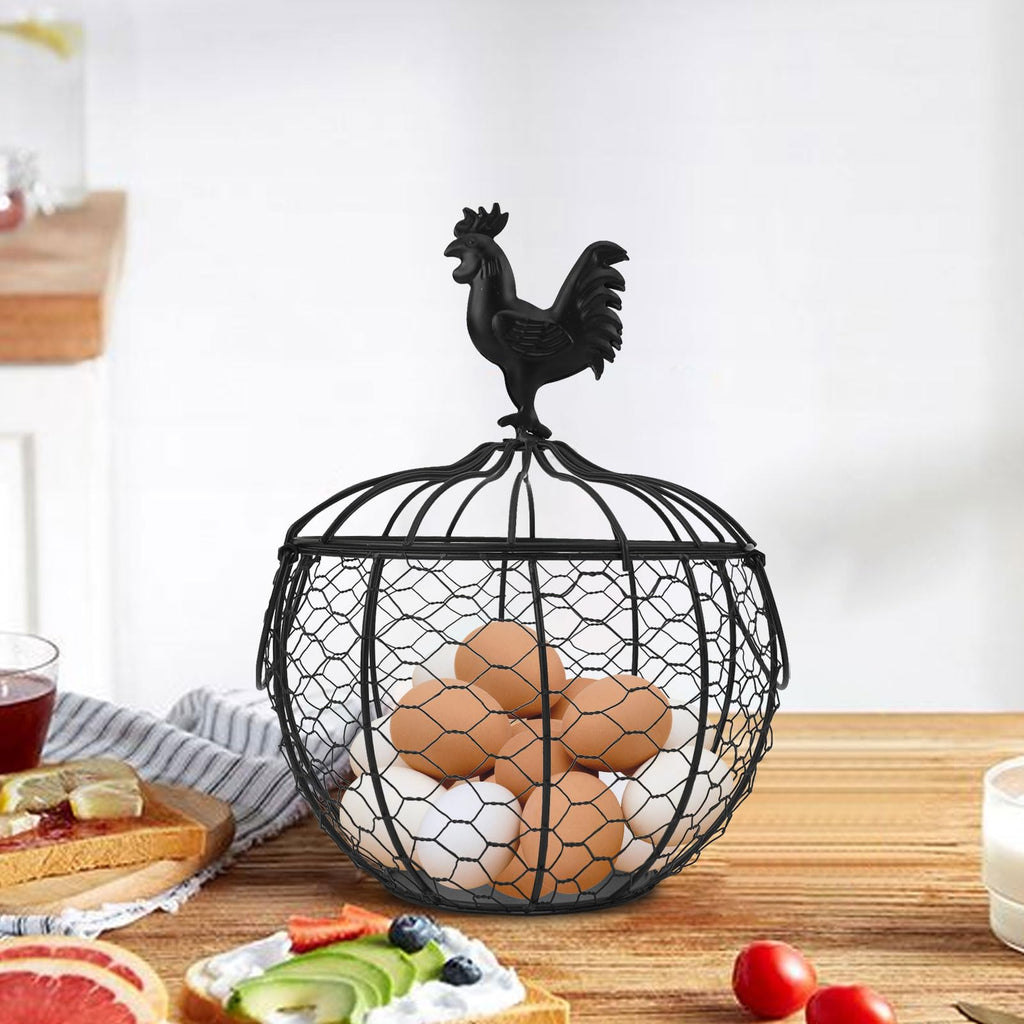 Wire Egg Basket for Gathering Fresh Eggs Collecting Basket With Handle, Decorative Egg Metal Basket for Counter