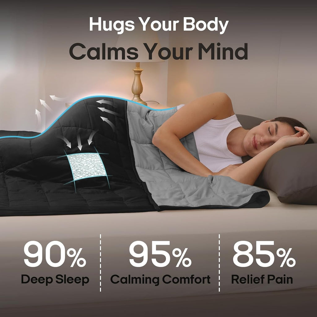 Weighted Blanket for Adults (48"x72", 12lbs, Grey/Black) | Cooling Weighted Blanket, High Breathability Heavy
