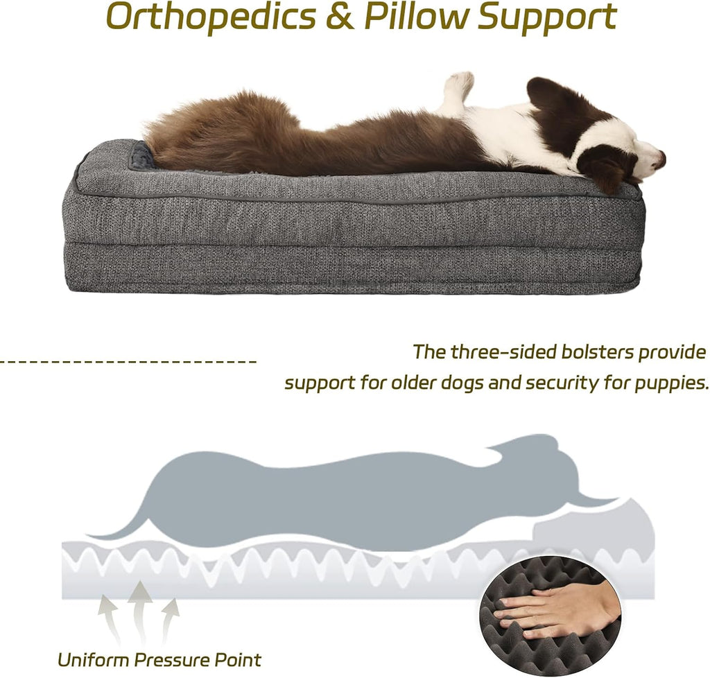 Orthopedic Dog Beds for Large Dogs, Waterproof Memory Foam Large Pet Bed with Sides, Non-Slip Bottom and Egg-Crate