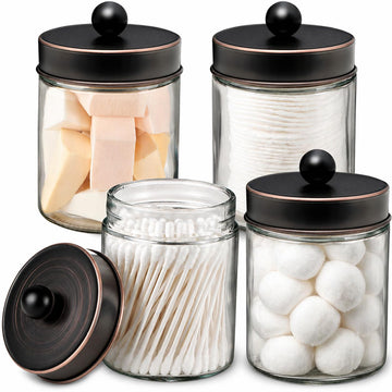 Glass Apothecary Jar Qtip Holder Metal Lids 4pc/ORB