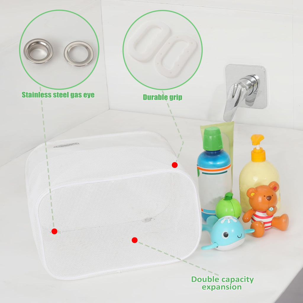 Quick Scoop Baby Mesh Bath Toy Storage, 2x Capacity & Large Opening Bath Toy Organizer Baby Bath Gift Bathtub Toy