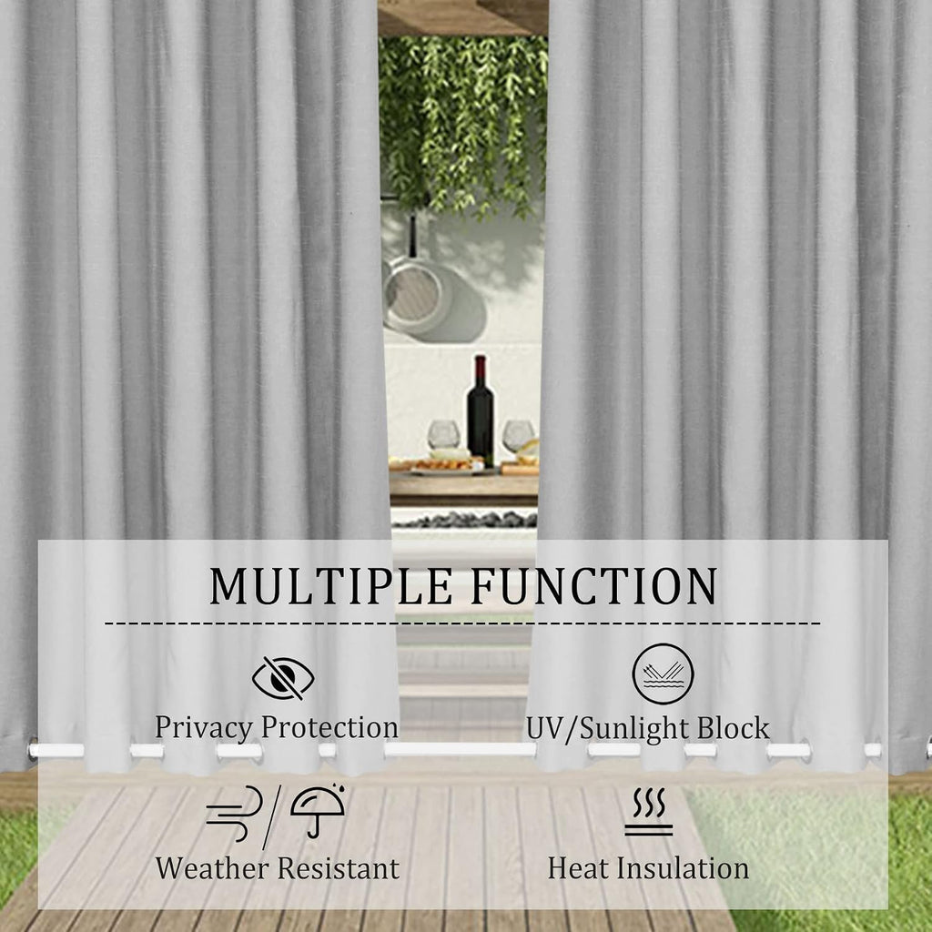 52" W x 108" L Waterproof Indoor Outdoor Curtains Windproof Burlap Linen Look Outdoor Curtains Grommet at Top and