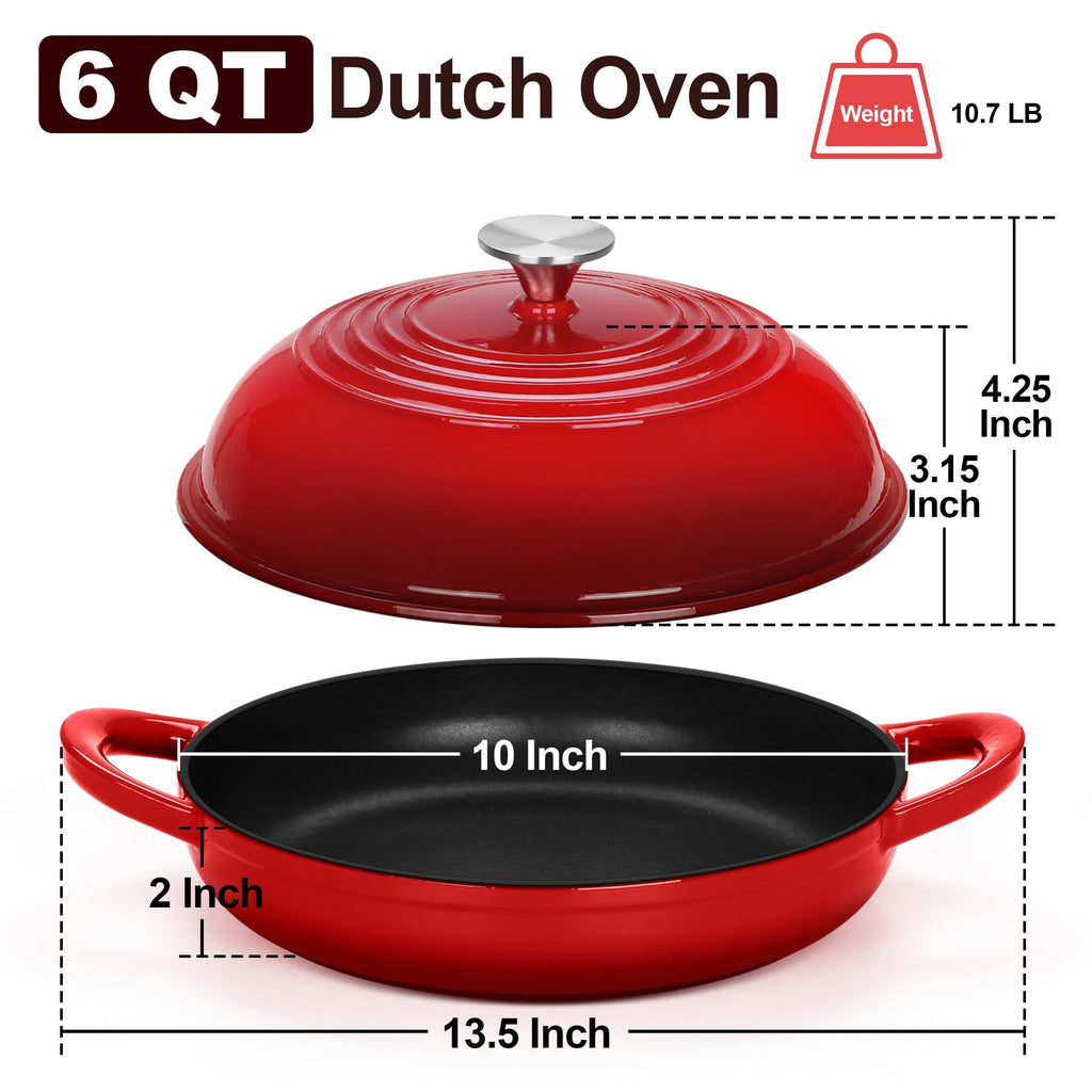 Cast Iron Bread Dutch Oven, 6 Qt Enameled Dutch Oven Pot