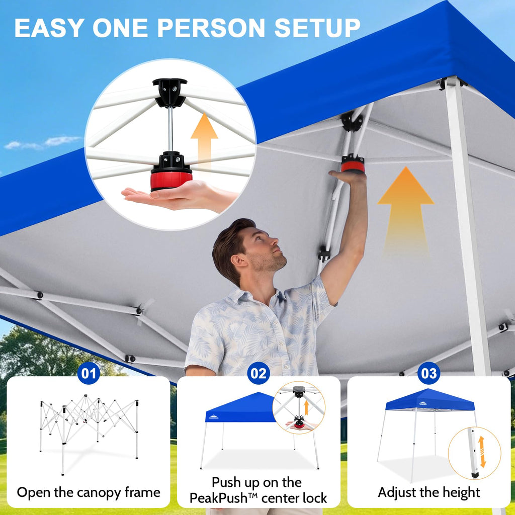 8x8 Slant Leg Pop Up Canopy Tent, Blue