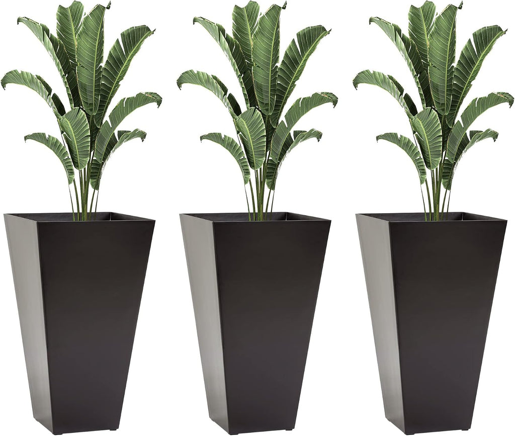 Set of 3 Tall Planters for Outdoor Plants, 28'' Modern Large Outdoor Planters with Drainage,Planter Pots Front Porch
