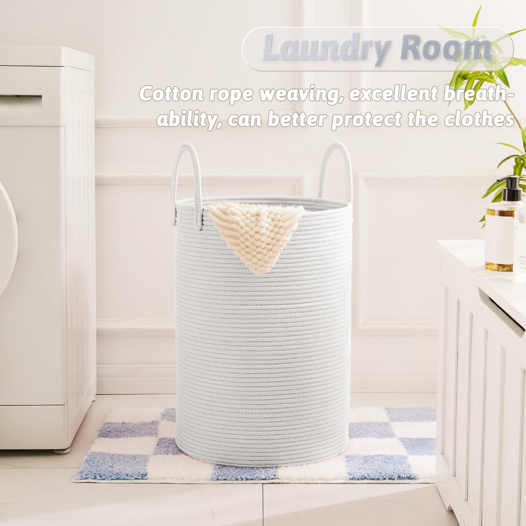 Laundry Basket, Cotton Rope Woven Clothes Hamper, 80L