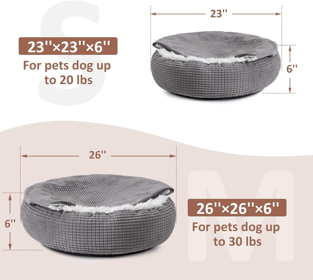 Dog Bed for Small Medium Dogs with Hooded Attached Washable, 26in