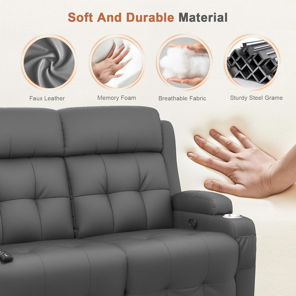 RV Loveseat Recliner Sofa, Massage Wall Hugger Recliners Couch with USB Port, Side Pockets, Cup Holders
