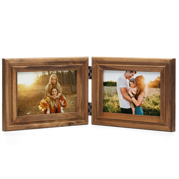 Horizontal 4X6 Picture Frames Double Hinged Wood Folding Photo Frames with Real Glass Front Fit for Desktop or
