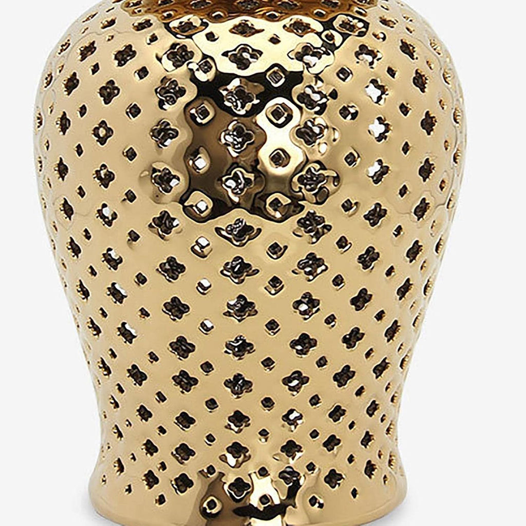 Ceramic Ginger Jar, Light Luxury Pierced Gold Collectable Decorative Lattice for Ornament Home Decoration Cafe Gift
