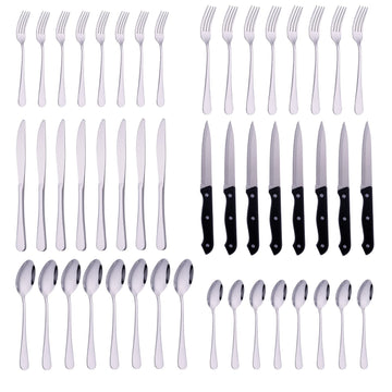 48 Piece Metal Everyday Modern Silverware Set with Steak Knives 18/0 Stainless Steel Flatware Cutlery Reusable Lunch