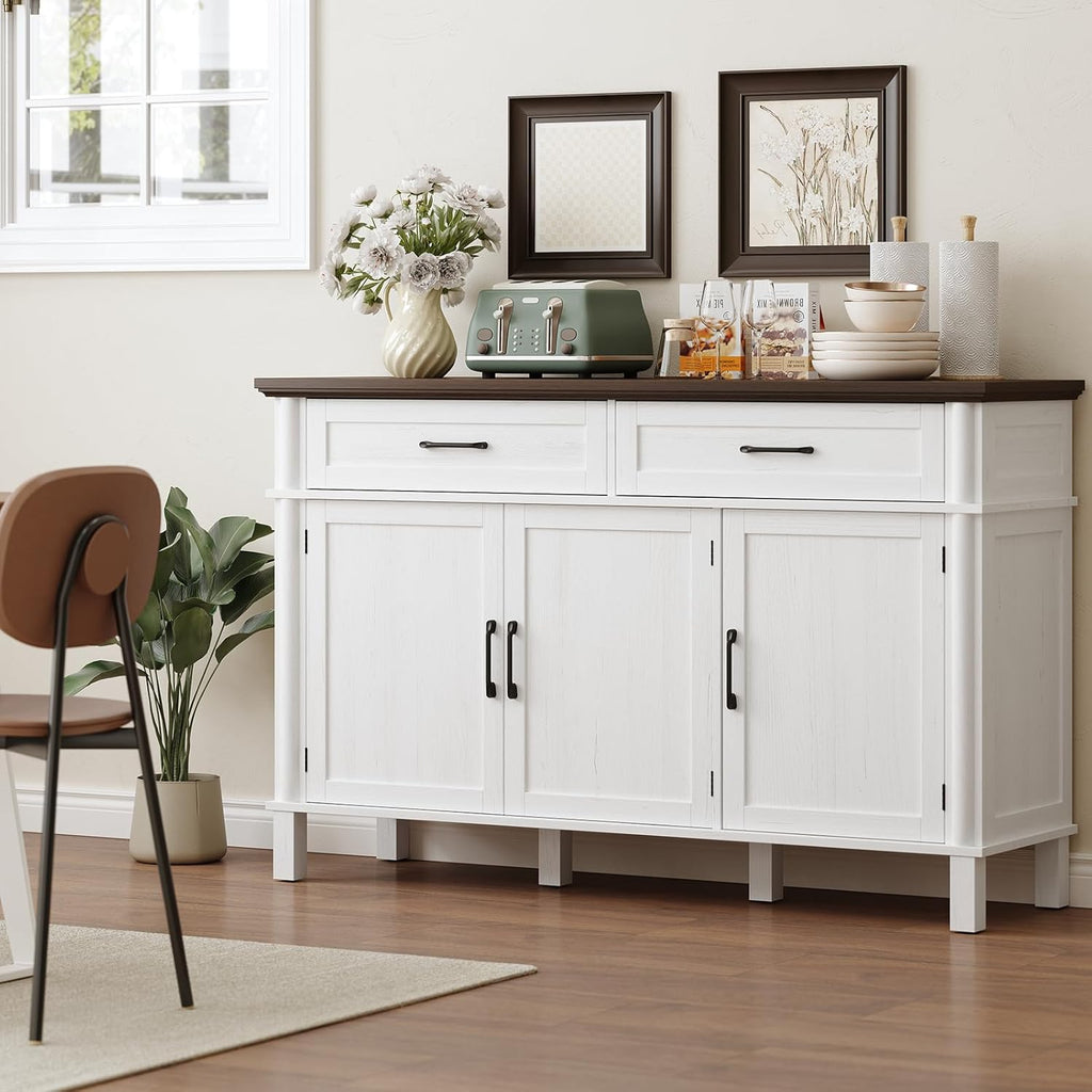 55 Inch Buffet Cabinet with Storage, Farmhouse Sideboard Buffet w/2 Drawers and 3 Doors