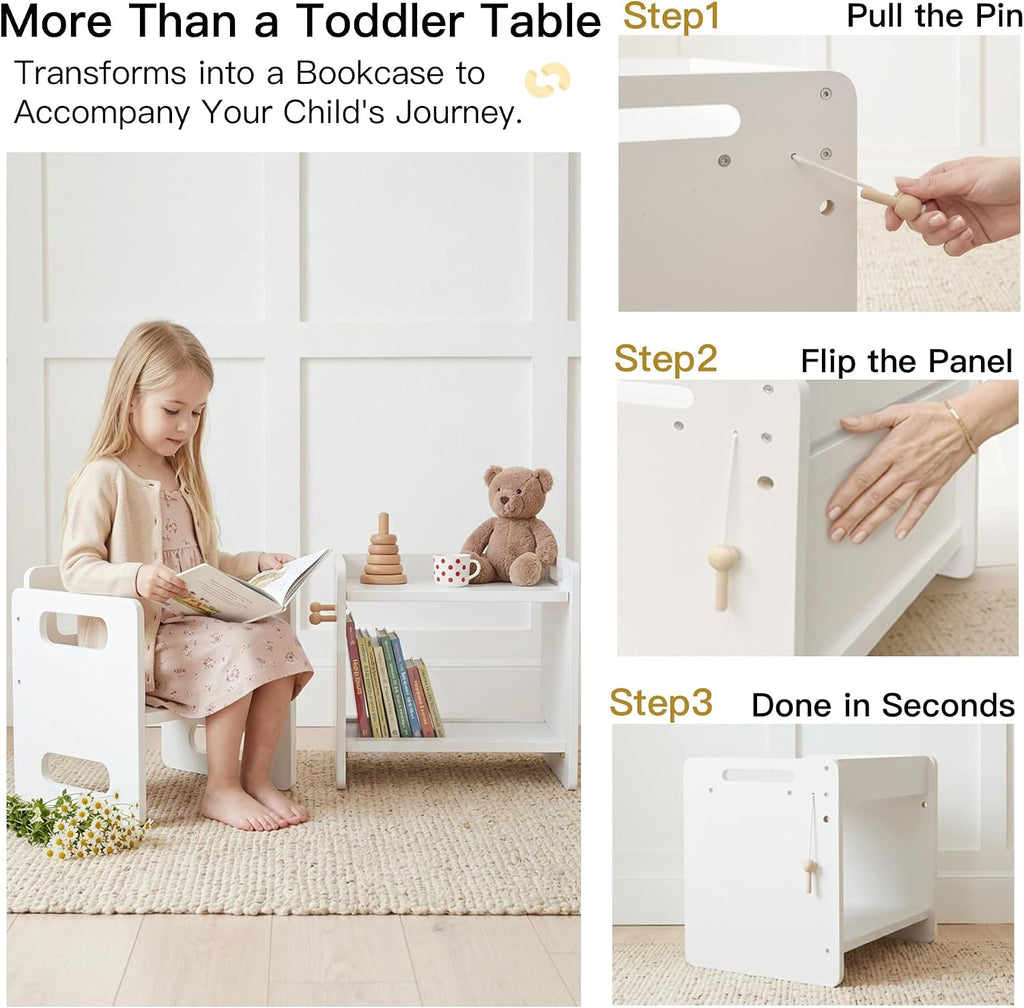 Weaning Table and Chair Set, Adjustable Toddler Table, White