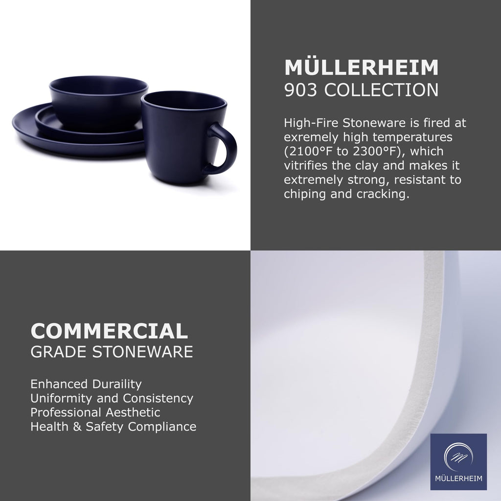 903 Minimalist Collection 32-Piece Contemporary Ceramic Stoneware Dinnerware Sets for 8, Blueberry Plates and Bowls