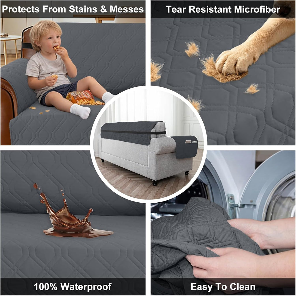 100% Waterproof Couch Sofa Cover, Pet‐Friendly Anti‐Scratch Furniture Protector for Dogs Cats, Non‐Slip