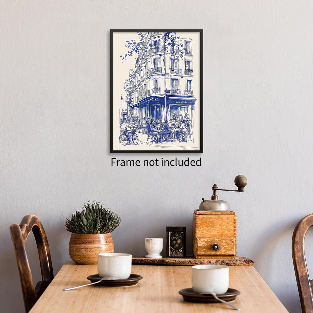 French Coffee Wall Vintage Paris City Landscape Travel Poster Blue Minimalist Abstract Watercolor Canvas Prints