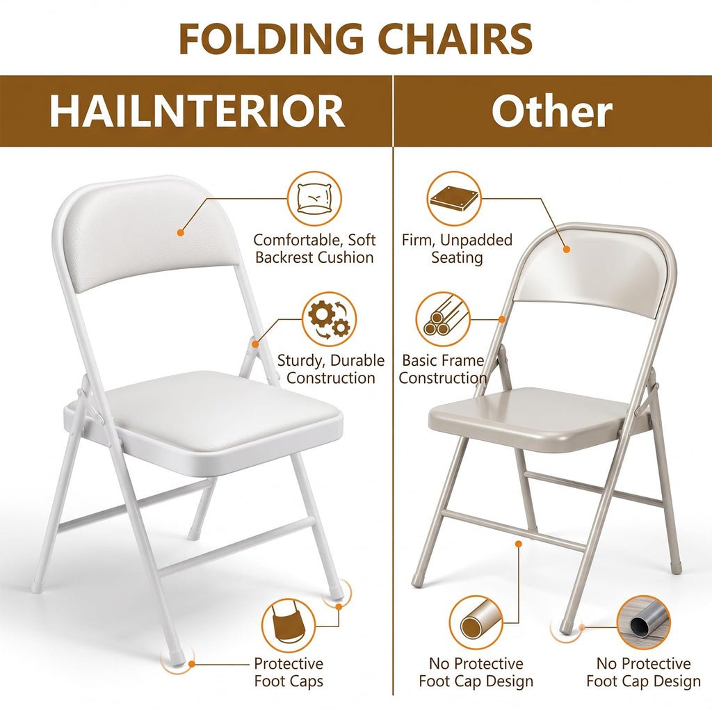 6 Pack PU Leather Folding Chair with Padded, White