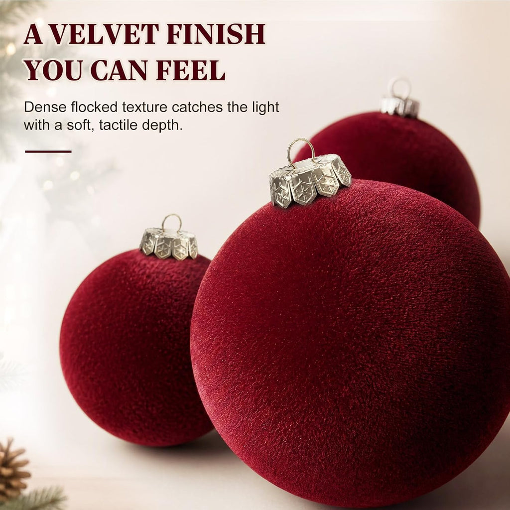 32 Pcs Velvet Christmas Ornaments Set Mixed Flocked Shatterproof Christmas Tree Decorations Plastic Xmas Decorative