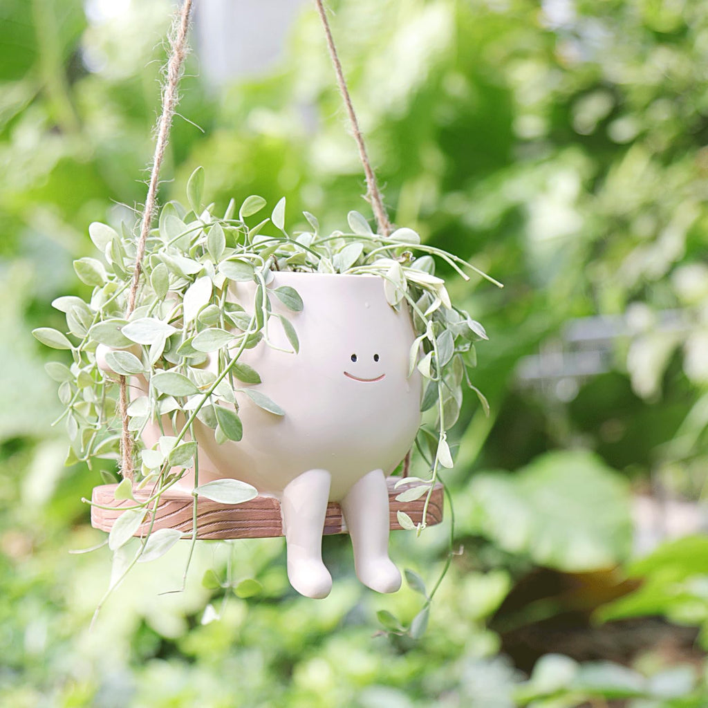 Large Swinging Smiley Face Planter Pot Hanging Flower Planters for Indoor and Outdoor Plants, Funny Succulent Pots