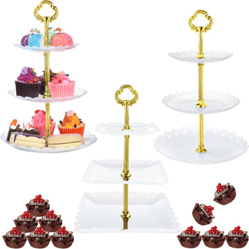 Tier Serving Tray, 3 Tiered Dessert Stand, White - Set of 3