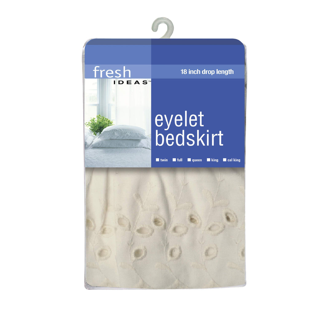 Ideas Ruffled Eyelet Bed Skirt Dust Ruffle with Gathered Styling and Embroidered Details, 18" Drop Length, King, Ivory