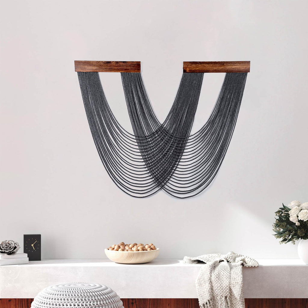 LB Grey Macrame Wall Hanging, Boho Tapestry Wall Hanging Macrame Wall Art Yarn Woven Wall Art Modern Home Decor