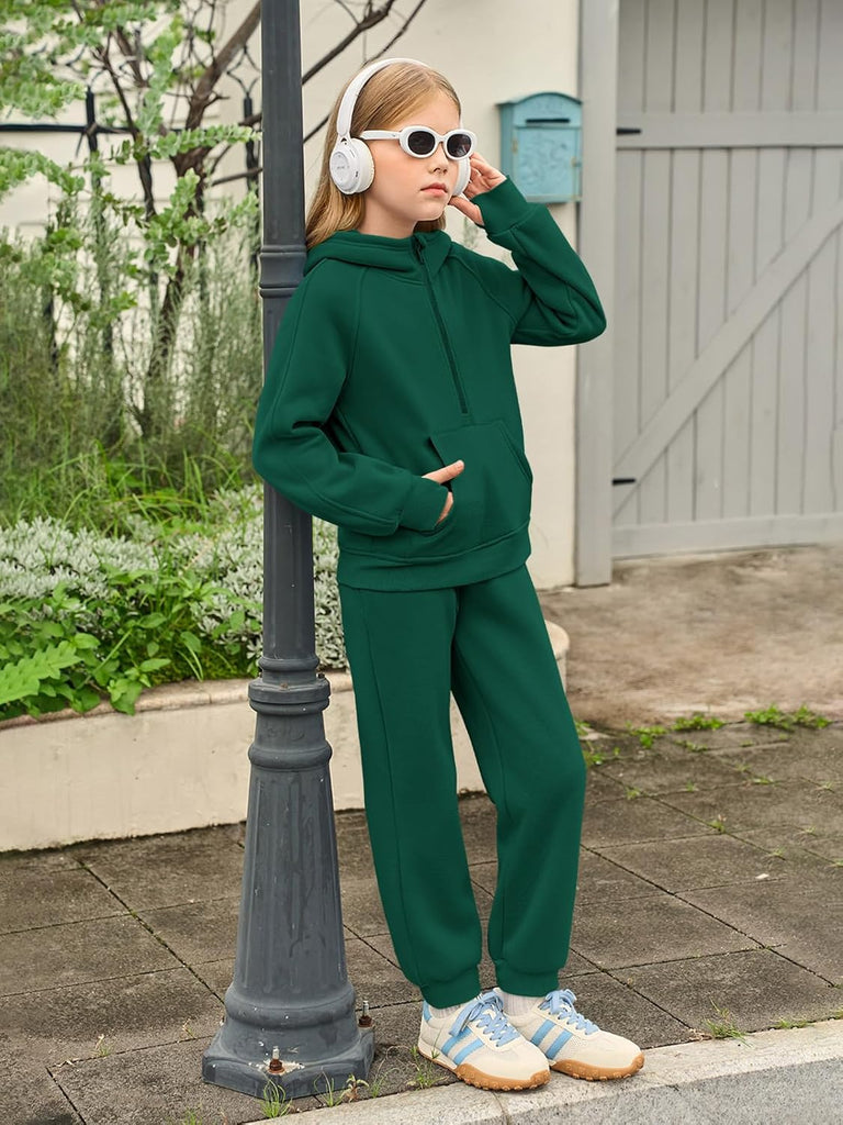 Girls 2 Piece Outfits Sweatsuit Kids Fleece Half Zip Hoodie Set