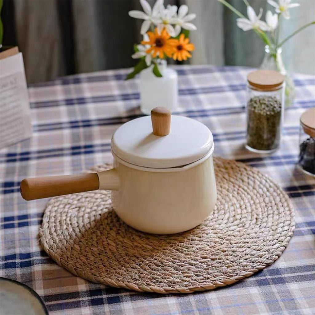Round Woven Placemats Set of 4, with 72 Inches Long Farmhouse Macrame Table Runner Burlap Cotton Linen Table Runners
