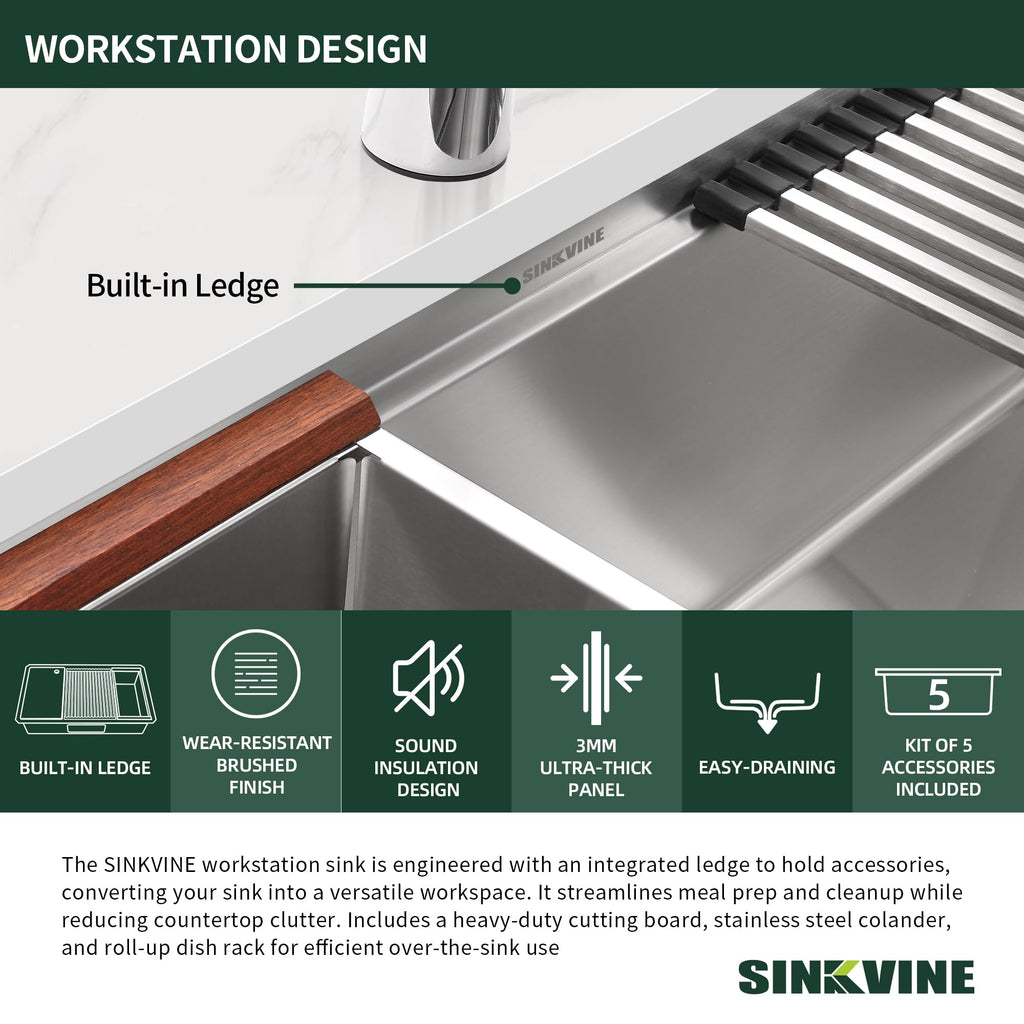 27-Inch Undermount Kitchen Sink Workstation, Stainless Steel