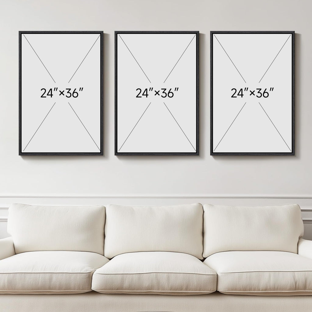 Large Framed Black and White Abstract Wall Art, 3 Piece Set, Each 24x36 In