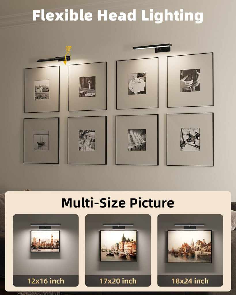Picture Light for Wall, 4800mAh 16'' Rechargeable Wireless IR Remote Built in Battery Lights for Painting, Dimmable