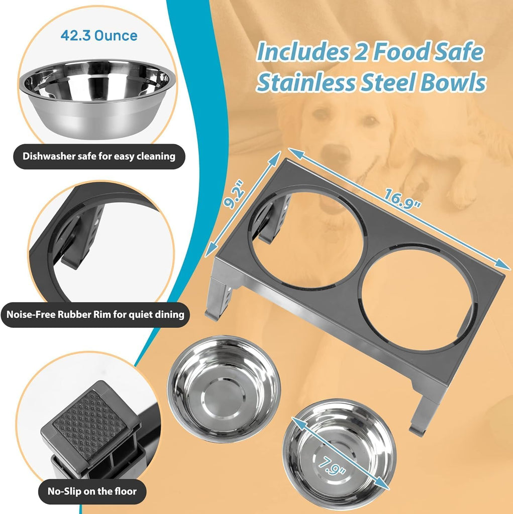 Elevated Dog Bowls with 2 Stainless Steel Dog Food Bowls, Raised Dog Bowl Adjusts to 5 Heights (3.15", 8.66"