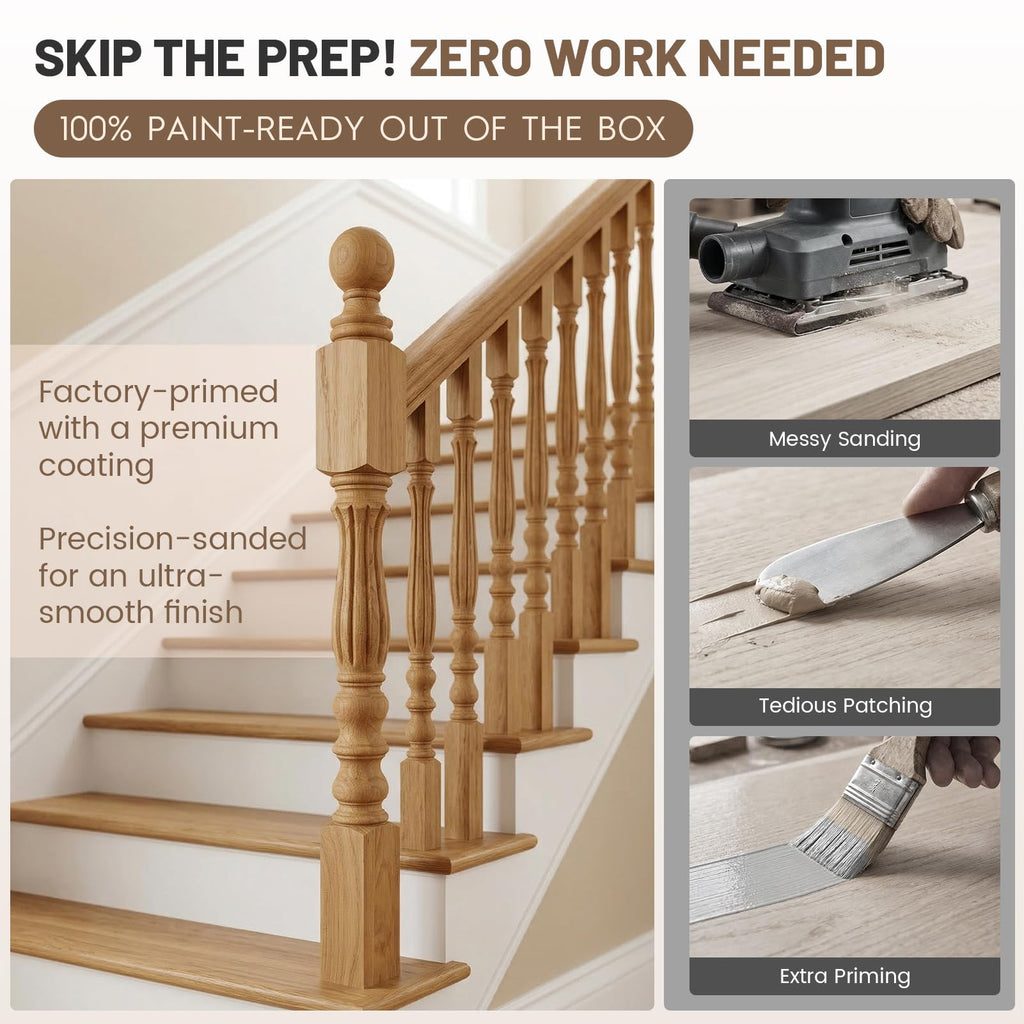Red Oak Stair Newel Post Solid with a Single Groove Notched Pedestal Newel Wood Balusters for Staircase Interior